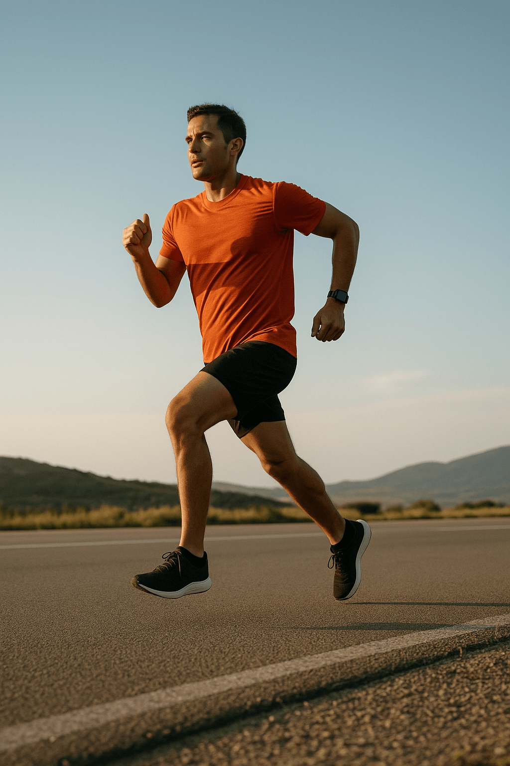 Un coureur en pleine foulée sur une route dégagée, illustrant l’importance de l’ostéopathie pour prévenir les blessures et optimiser les performances en course à pied.